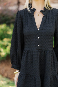 All Up To You Black Textured Dress