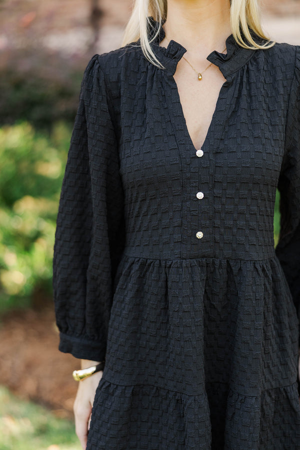 All Up To You Black Textured Dress