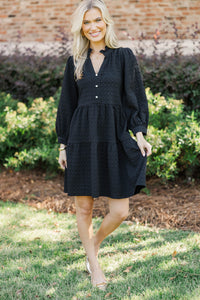 All Up To You Black Textured Dress