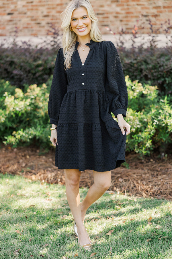 All Up To You Black Textured Dress