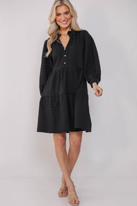 All Up To You Black Textured Dress