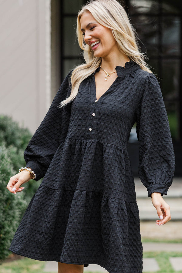 All Up To You Black Textured Dress