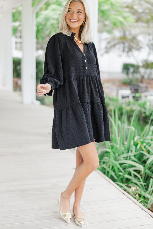 All Up To You Black Textured Dress