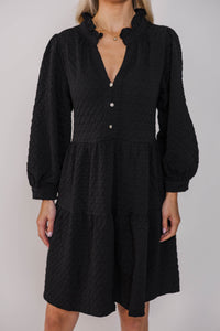 All Up To You Black Textured Dress