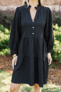 All Up To You Black Textured Dress