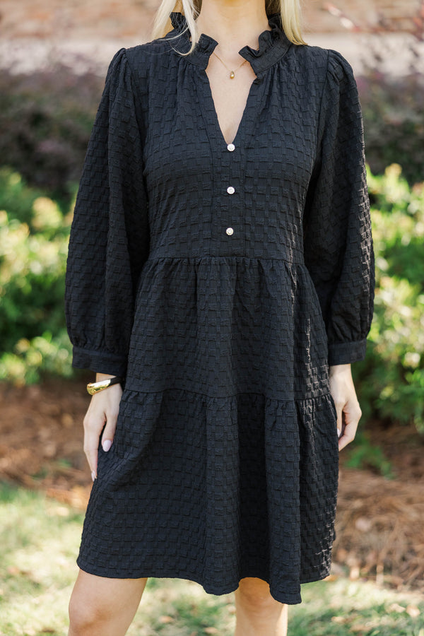 All Up To You Black Textured Dress
