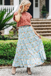 Start The Day Blue Floral Maxi Skirt