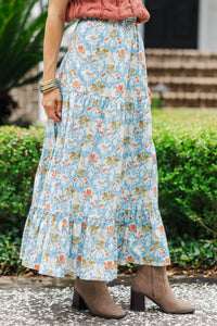 Start The Day Blue Floral Maxi Skirt