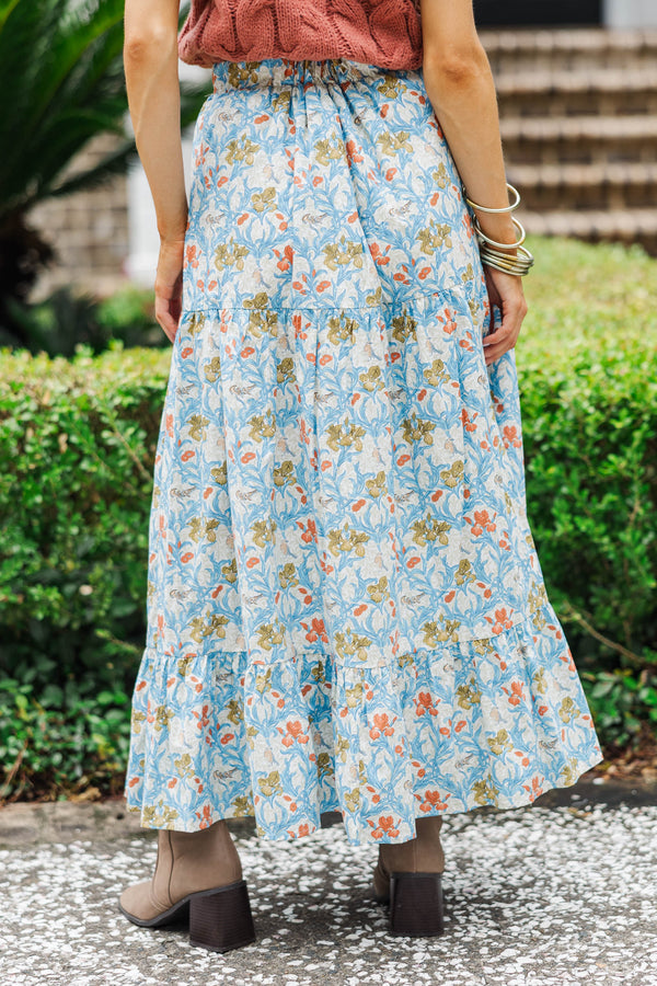 Start The Day Blue Floral Maxi Skirt