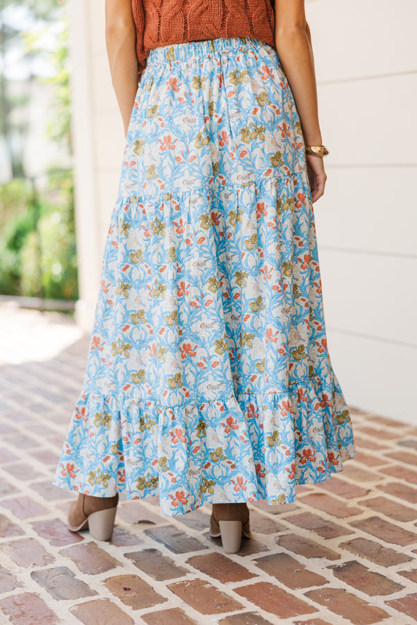 Start The Day Blue Floral Maxi Skirt