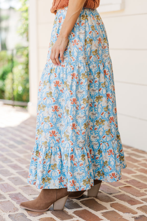 Start The Day Blue Floral Maxi Skirt