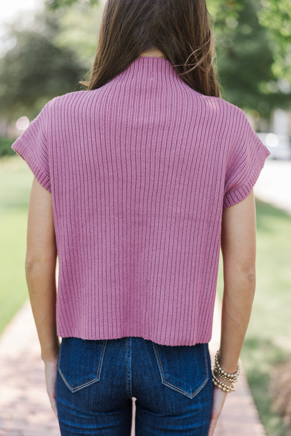 Open Your Mind Mauve Pink Short Sleeve Sweater