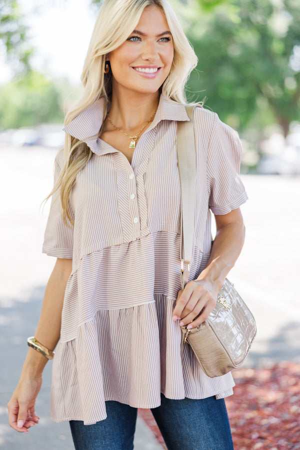 All You Need To Hear Brown Striped Babydoll Top