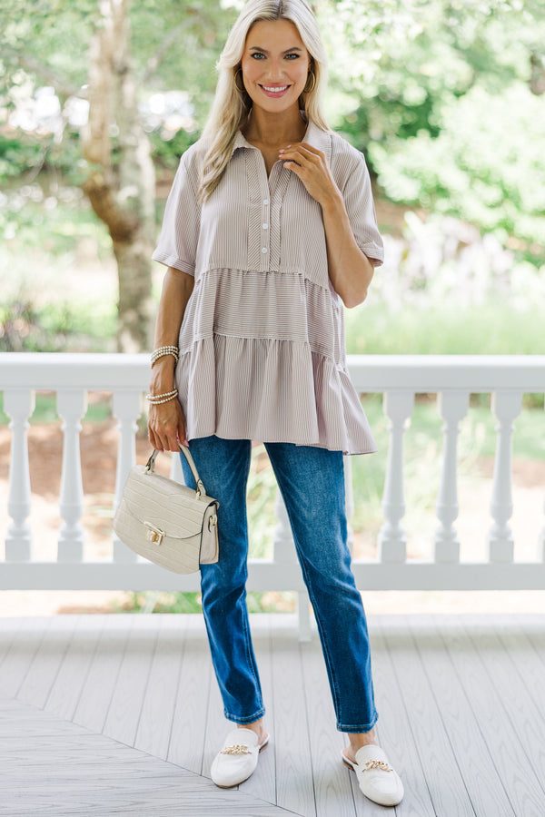 All You Need To Hear Brown Striped Babydoll Top
