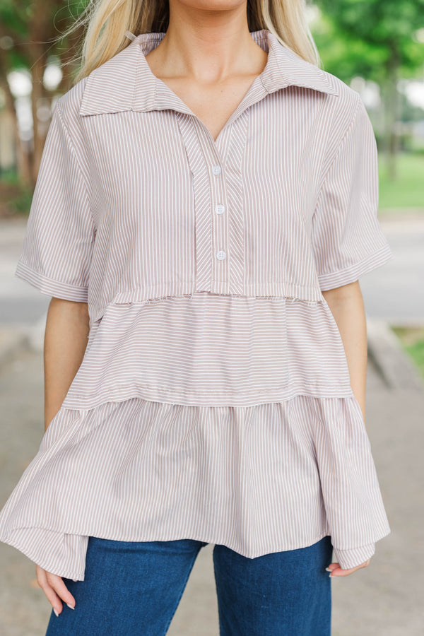 All You Need To Hear Brown Striped Babydoll Top