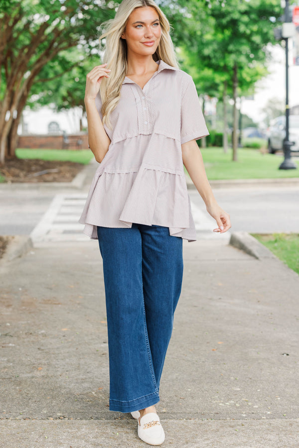 All You Need To Hear Brown Striped Babydoll Top