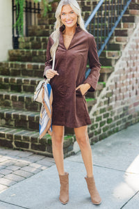 Make It Count Brown Corduroy Dress