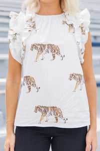 Listen To Your Heart White Tiger Ruffled Blouse