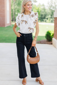 Listen To Your Heart White Tiger Ruffled Blouse