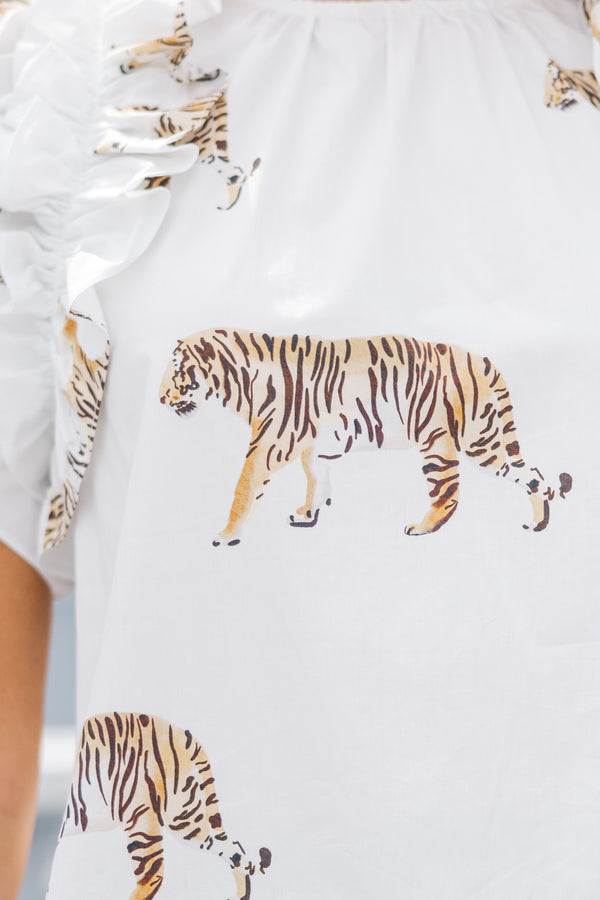 Listen To Your Heart White Tiger Ruffled Blouse