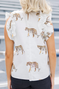 Listen To Your Heart White Tiger Ruffled Blouse