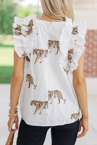 Listen To Your Heart White Tiger Ruffled Blouse