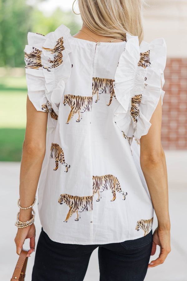 Listen To Your Heart White Tiger Ruffled Blouse