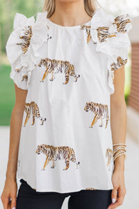 Listen To Your Heart White Tiger Ruffled Blouse