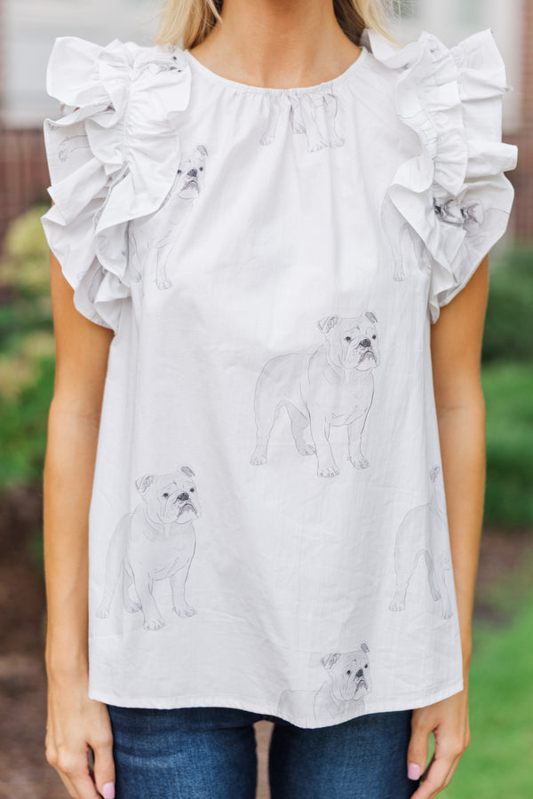 Listen To Your Heart White Bulldog Ruffled Blouse