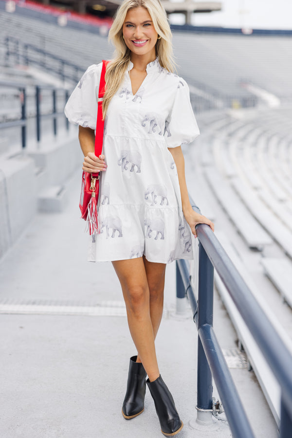 Somewhere Out There Cream Elephant Babydoll Dress