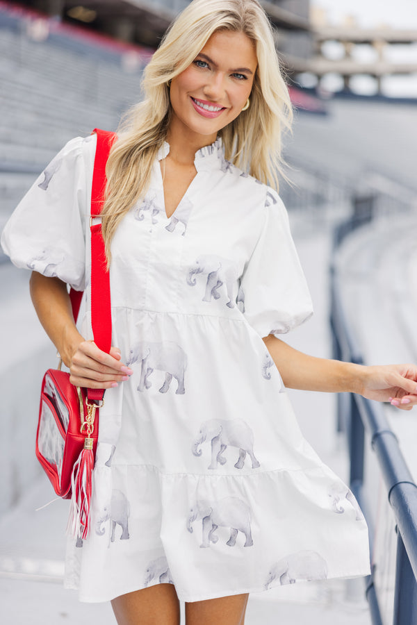 Somewhere Out There Cream Elephant Babydoll Dress