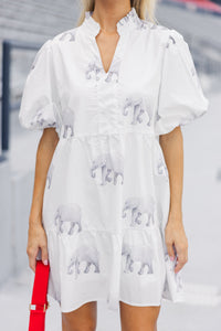 Somewhere Out There Cream Elephant Babydoll Dress