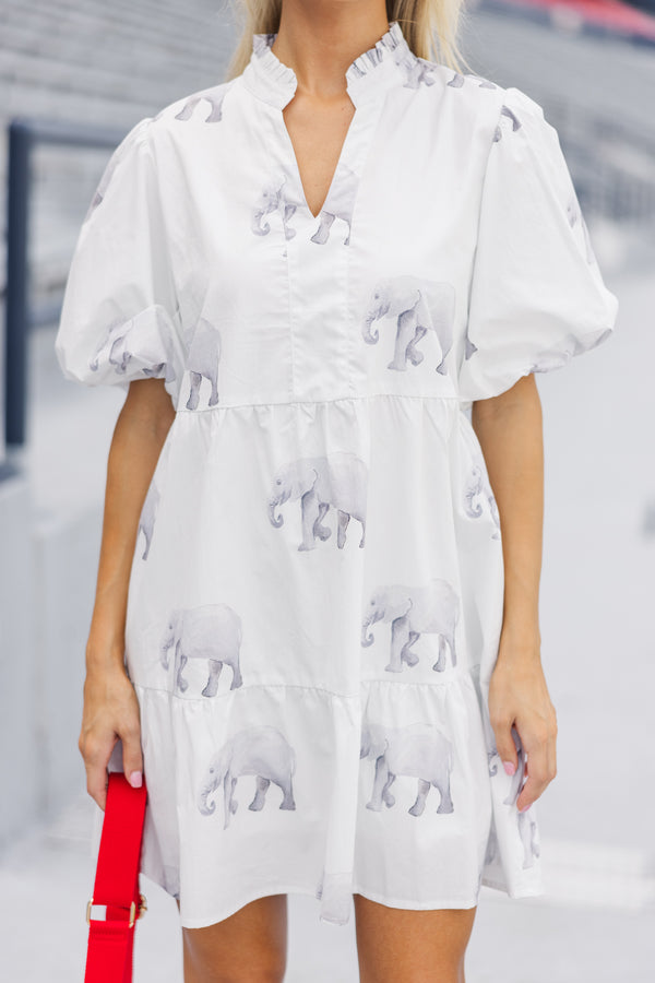 Somewhere Out There Cream Elephant Babydoll Dress