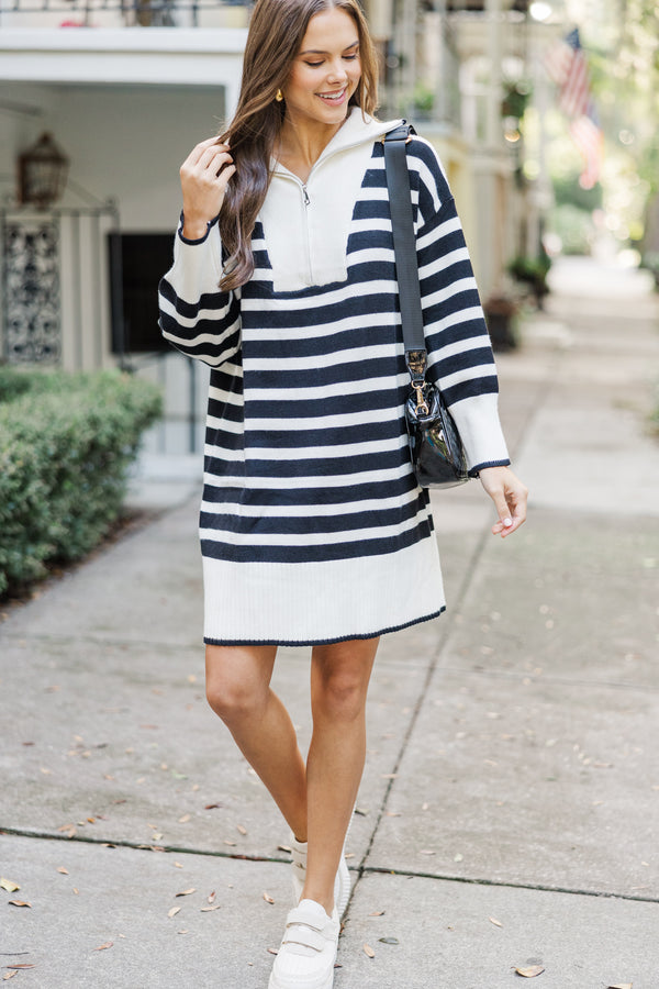 Listen To Me Cream White Striped Sweater Dress