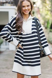Listen To Me Cream White Striped Sweater Dress