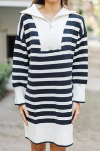 Listen To Me Cream White Striped Sweater Dress