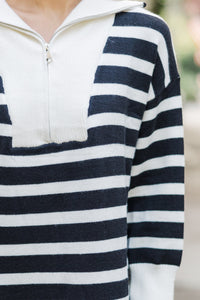 Listen To Me Cream White Striped Sweater Dress
