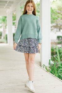 Girls: Perfectly You Sage Green Mock Neck Sweater