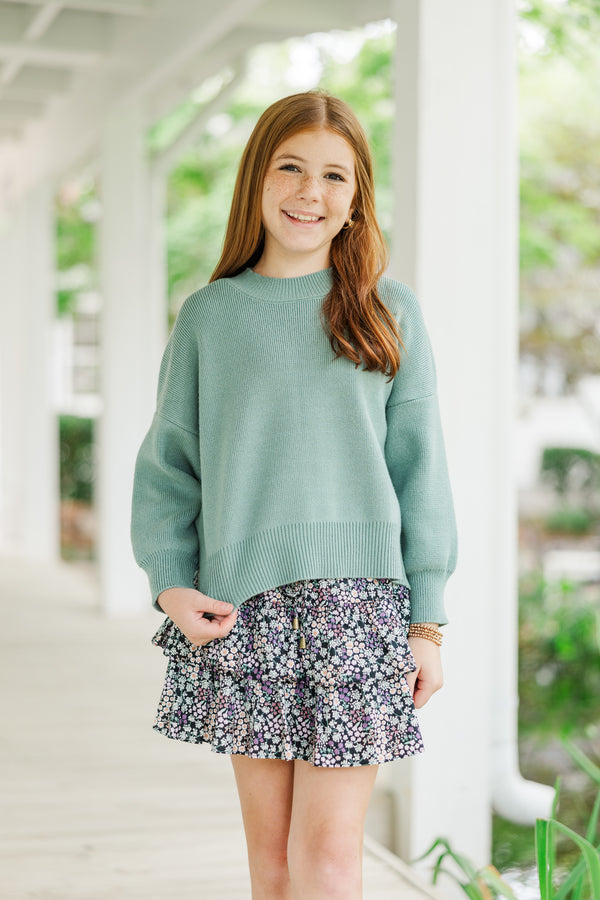 Girls: Perfectly You Sage Green Mock Neck Sweater