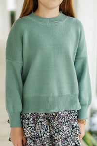 Girls: Perfectly You Sage Green Mock Neck Sweater