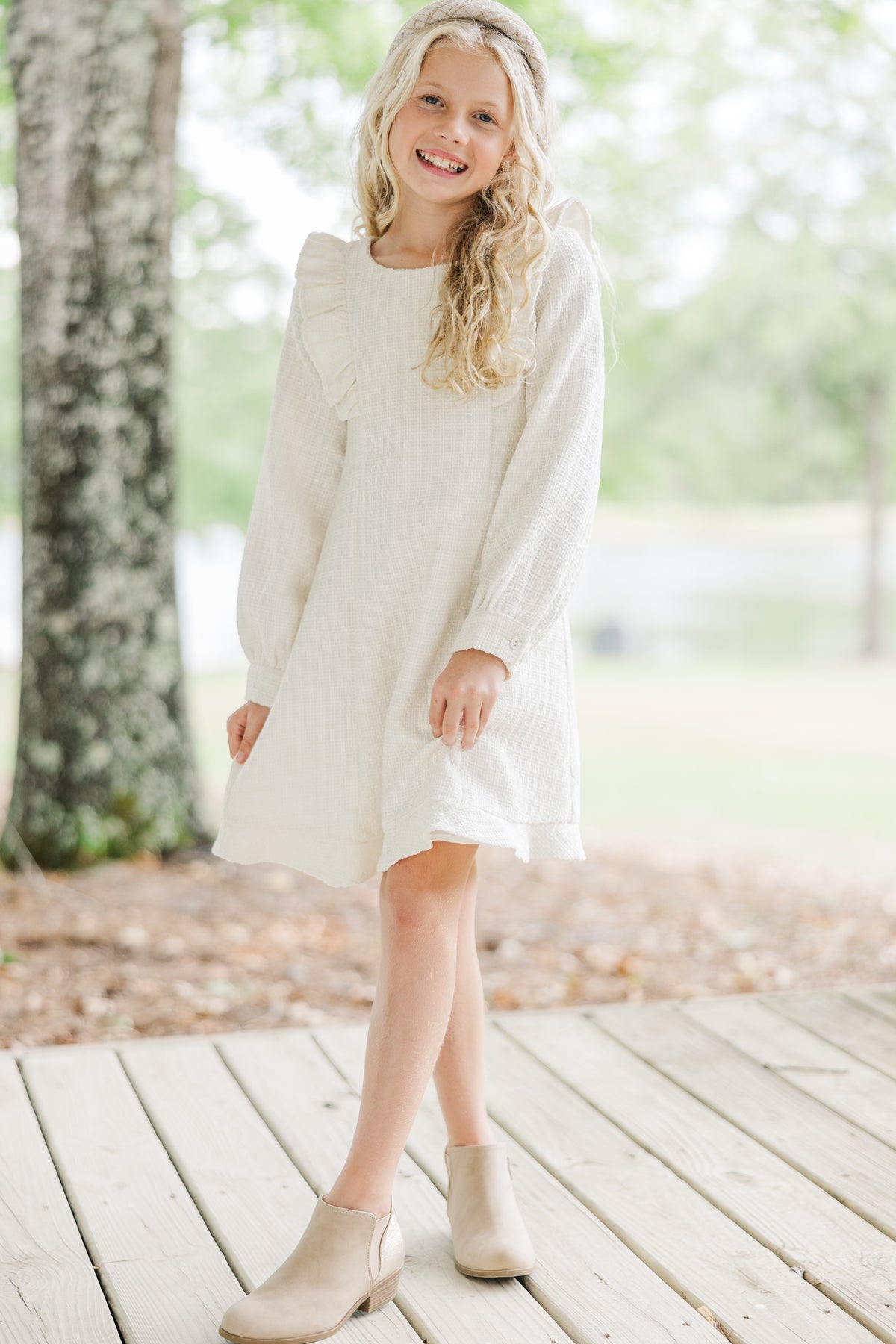 tweed girl ティール アシンメトリックスリーブドレス　150cm What You Want Green Tweed A-Line Dress – Shop the Mint