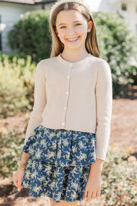 Girls: Feeling Just Fine Taupe Brown Cardigan