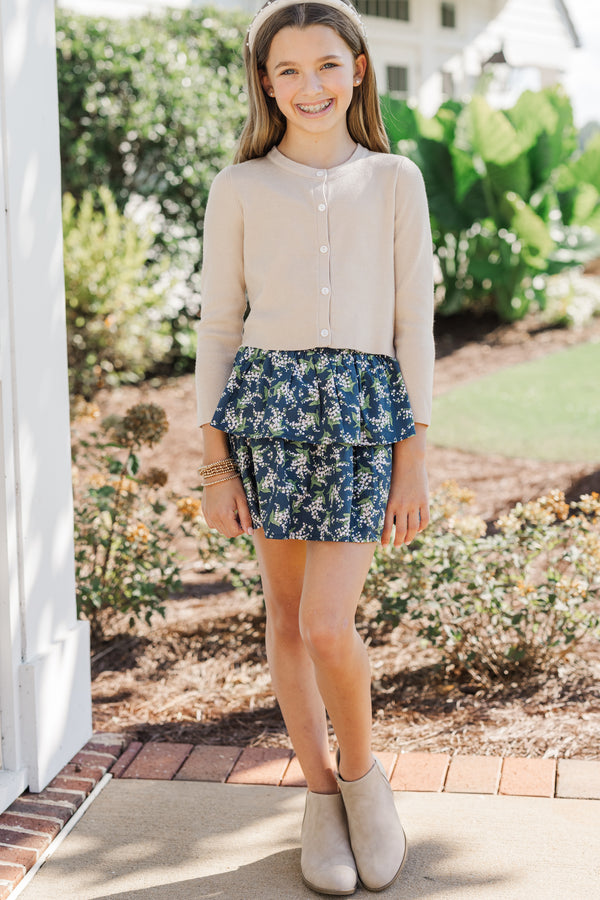 Girls: Feeling Just Fine Taupe Brown Cardigan