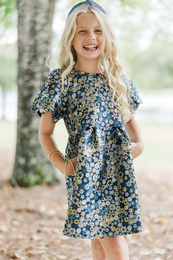 Girls: The Taylor Navy Blue Floral Brocade Dress – Shop the Mint