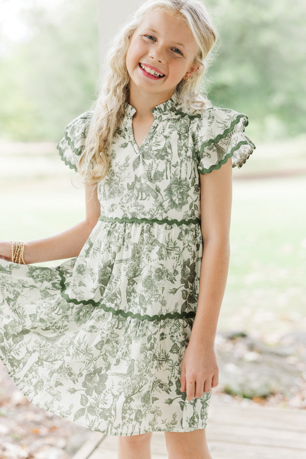 Girls: Come For It Olive Green Toile Babydoll Dress Girls: Come For It Olive Green Toile Babydoll Dress