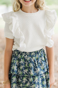 Girls: All You Need White Ruffle Knit Top