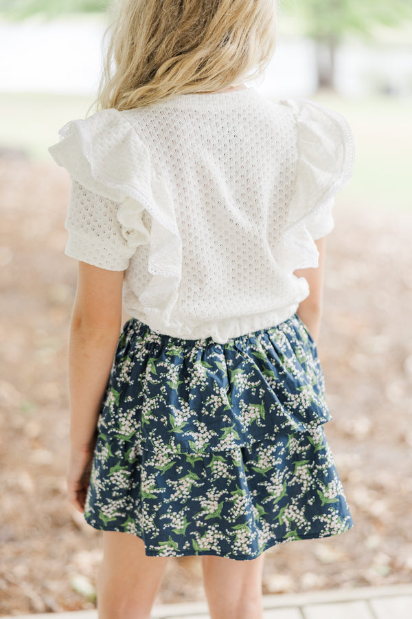 Girls: All You Need White Ruffle Knit Top