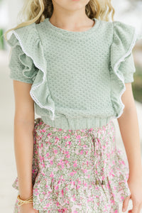 Girls: All You Need Sage Ruffle Knit Top