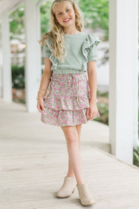 Girls: Take The Leap Pink Ditsy Floral Skort