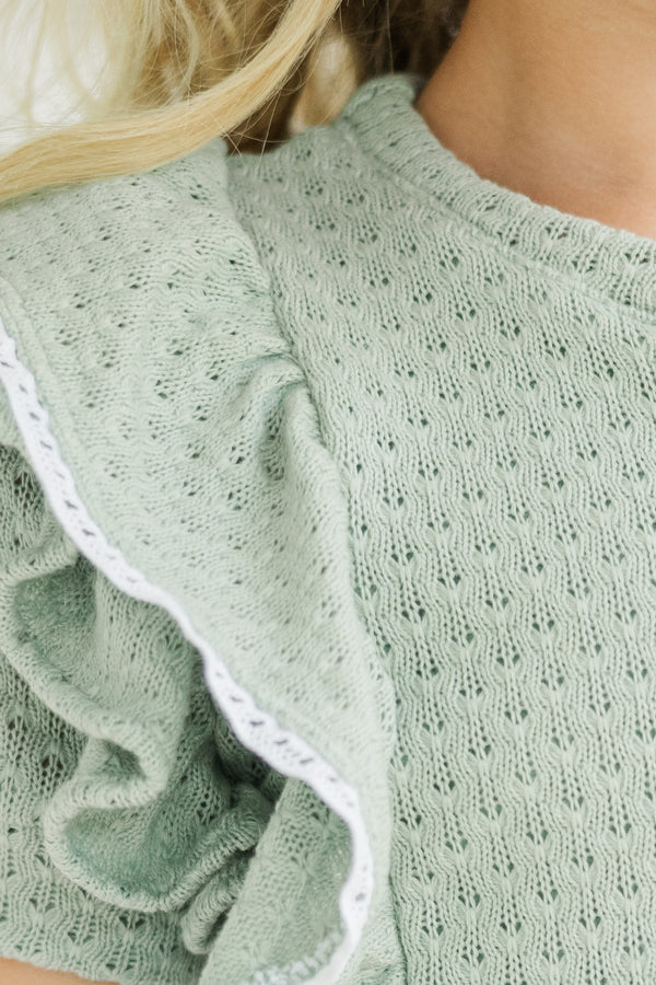 Girls: All You Need Sage Ruffle Knit Top